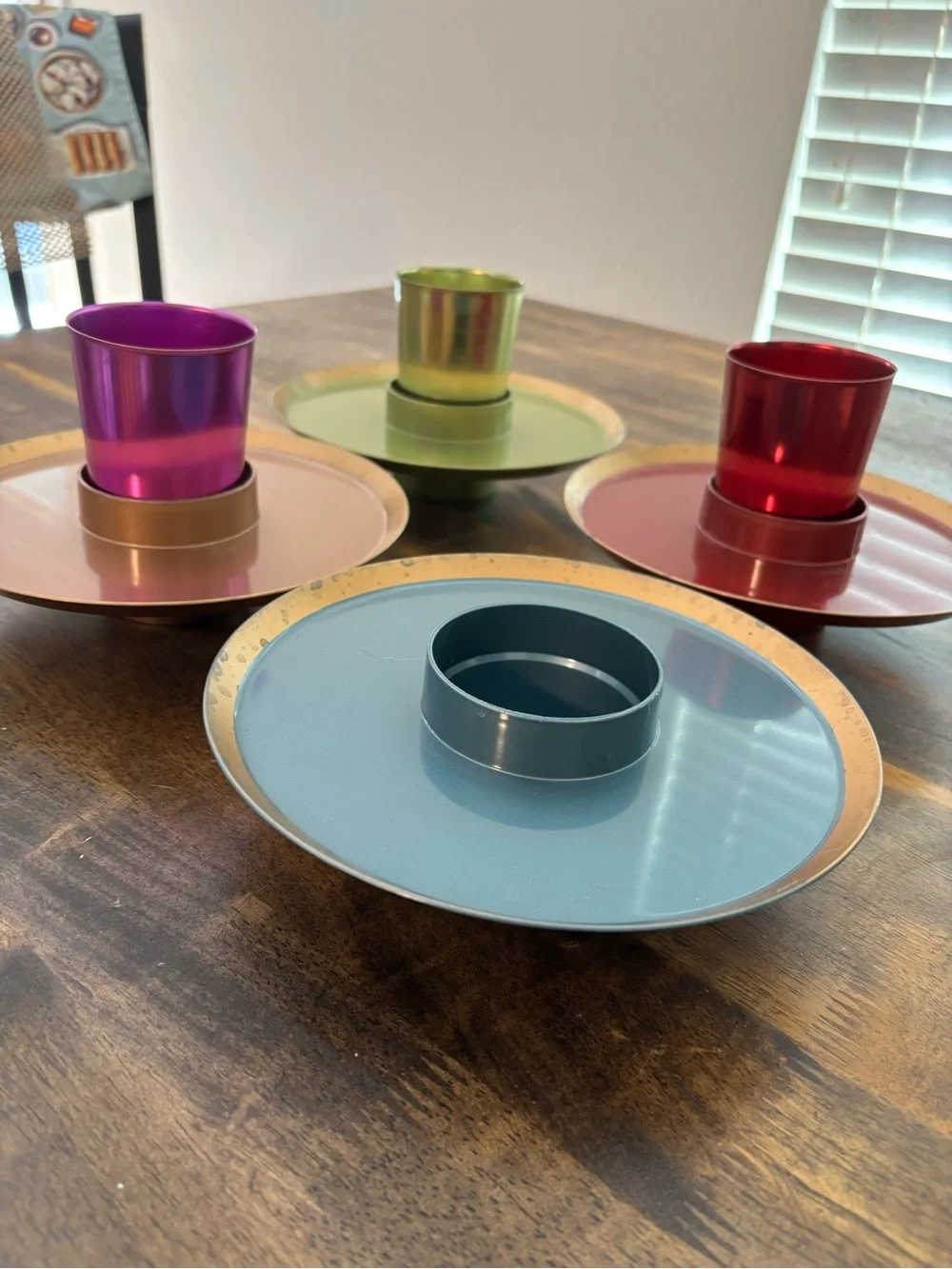 50s Vintage Midcentury Modern Snack Set Aluminum Cups with plates